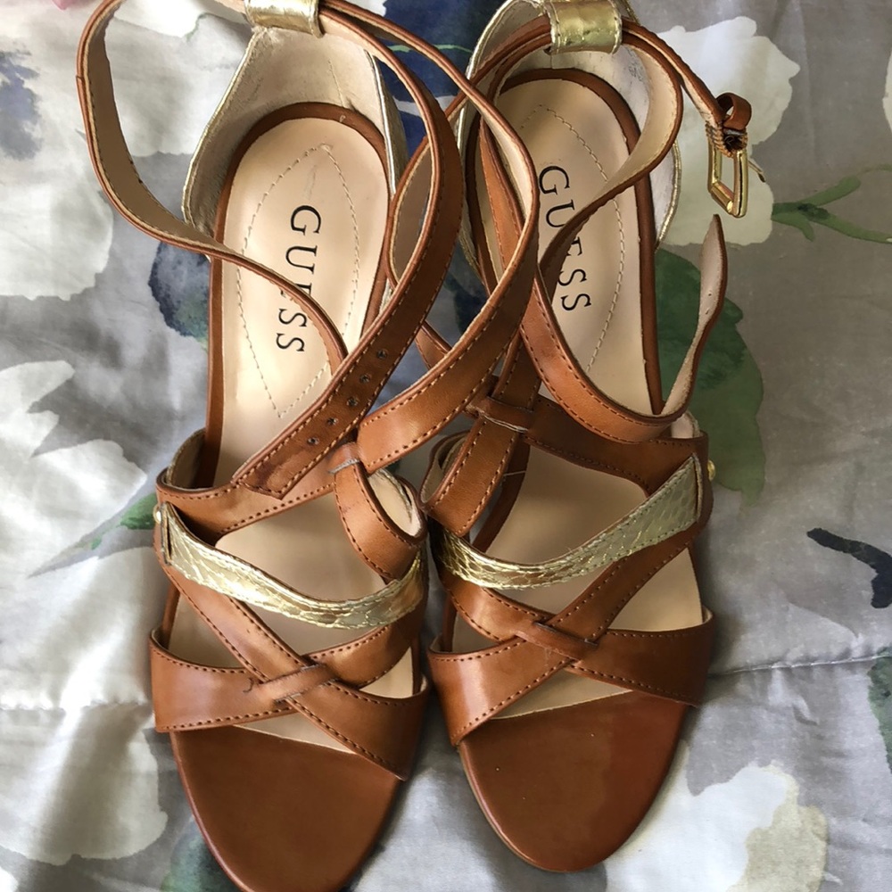 Gold and Brown Guess Heels